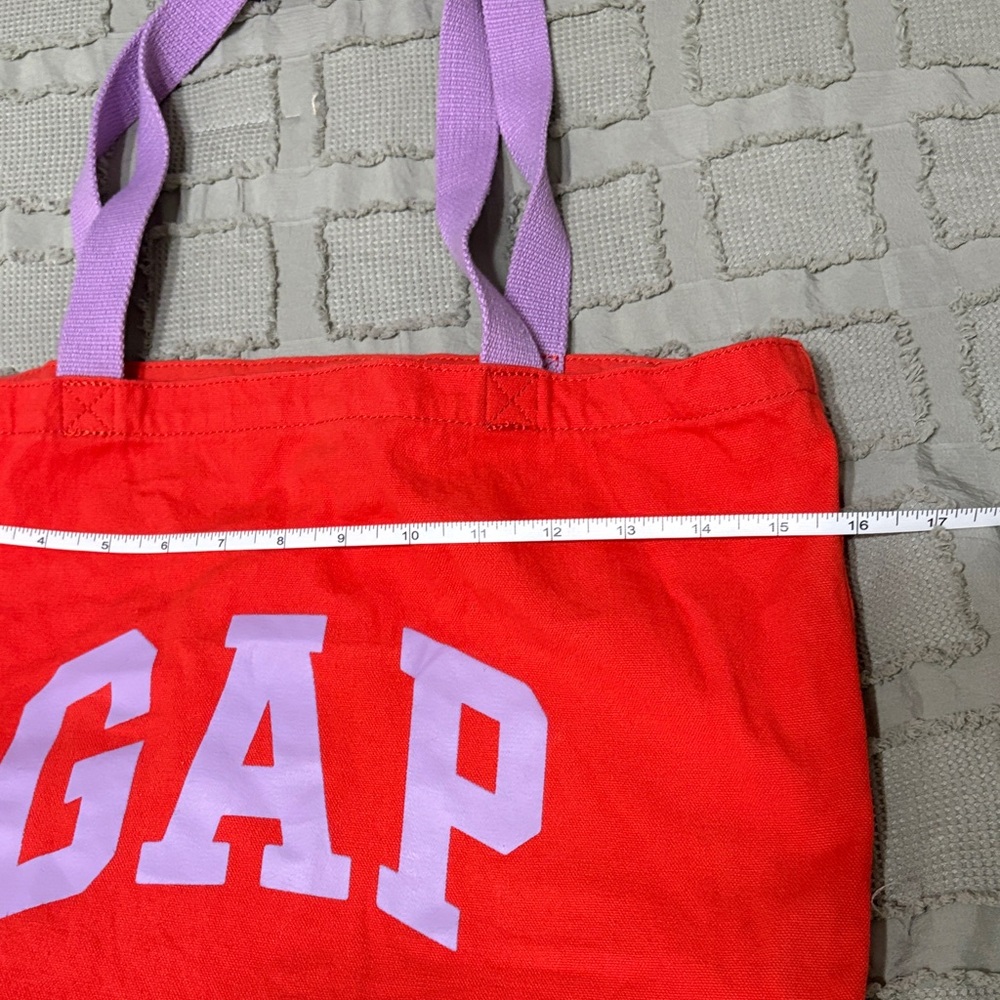 New GAP Vibrant Orange Tote with Lavender Handles and Letters - Picture 2 of 7